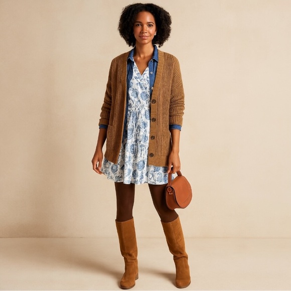 NWOT Lucky Brand Blue White Floral Paisley Faux Wrap Mini Sundress - Size 12 - Picture 12 of 13